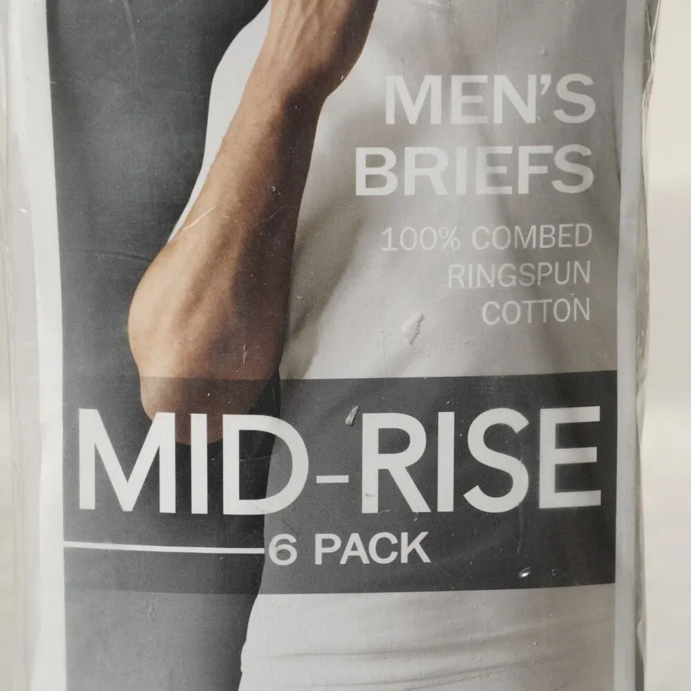 Kirkland Signature Mid-Rise Briefs 6-Pack Mens 32 White Combed Cotton Underwear
